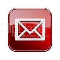 postal envelope icon glossy red, isolated on white background