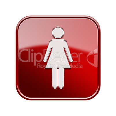 woman icon glossy red, isolated on white background