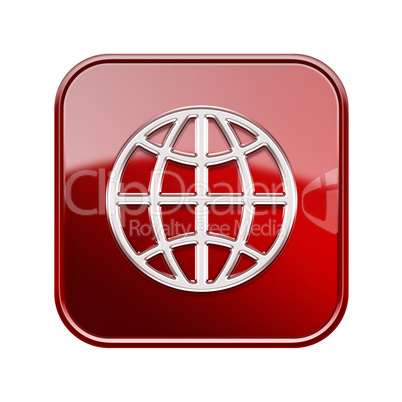 Globe icon glossy red, isolated on white background