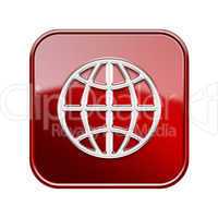 Globe icon glossy red, isolated on white background