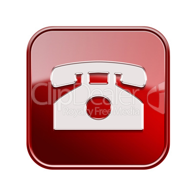 Phone icon glossy red, isolated on white background