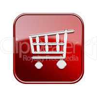 shopping cart icon glossy red, isolated on white background