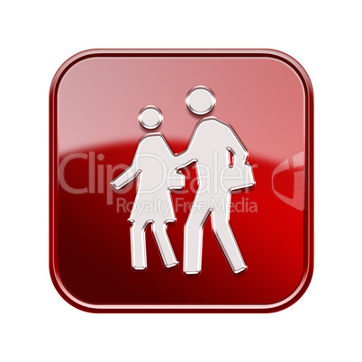 People icon glossy red, isolated on white background