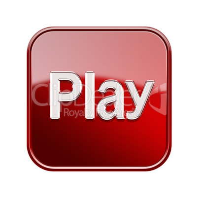 Play icon glossy red, isolated on white background