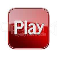 Play icon glossy red, isolated on white background