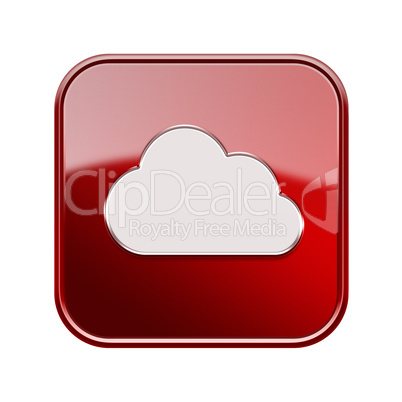 Cloud icon glossy red, isolated on white background