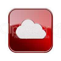 Cloud icon glossy red, isolated on white background