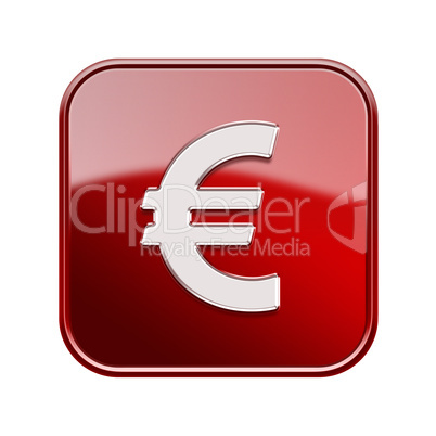 Euro icon glossy red, isolated on white background