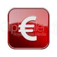 Euro icon glossy red, isolated on white background