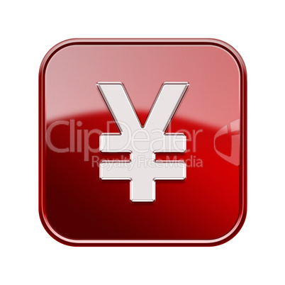 Yen icon glossy red, isolated on white background