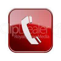 Phone icon glossy red, isolated on white background