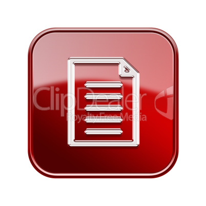 Document icon glossy red, isolated on white background