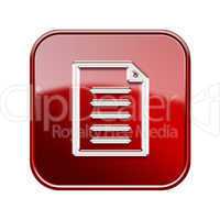 Document icon glossy red, isolated on white background