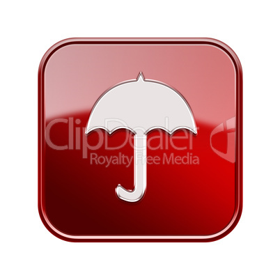 Umbrella icon glossy red, isolated on white background