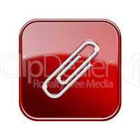 Paper clip icon glossy red, isolated on white background