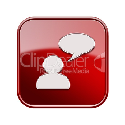 Chat icon glossy red, isolated on white background