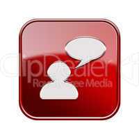 Chat icon glossy red, isolated on white background