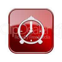 alarm clock icon glossy red, isolated on white background