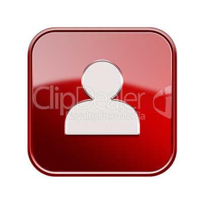 User icon glossy red, isolated on white background