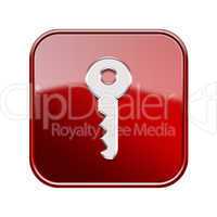 Key icon glossy red, isolated on white background