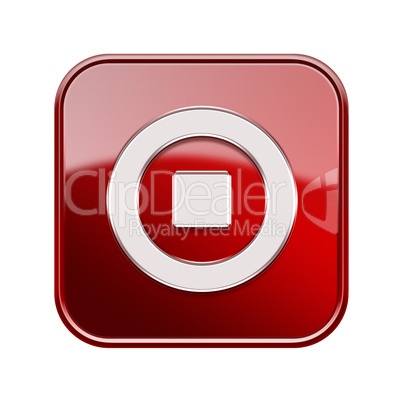 Stop icon glossy red, isolated on white background