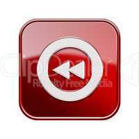 Rewind icon glossy red, isolated on white