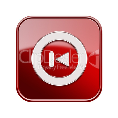Rewind Back icon glossy red, isolated on white