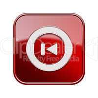 Rewind Back icon glossy red, isolated on white