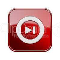 Rewind Forward icon glossy red, isolated on white background