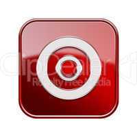 Record icon glossy red, isolated on white background