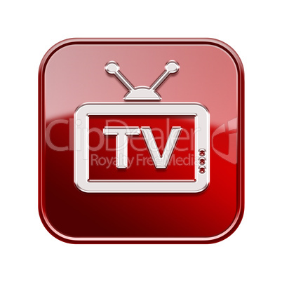 TV icon glossy red, isolated on white background