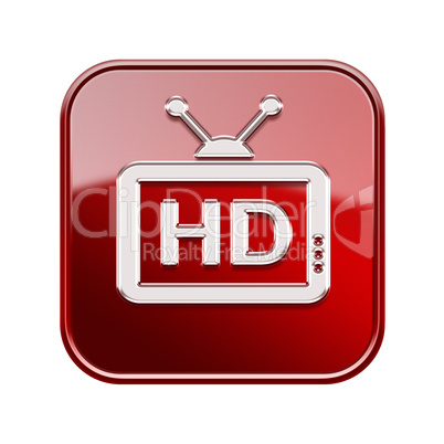 TV icon glossy red, , isolated on white background