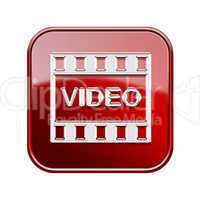 Film icon glossy red, isolated on white background