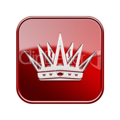 Crown icon glossy red, isolated on white background