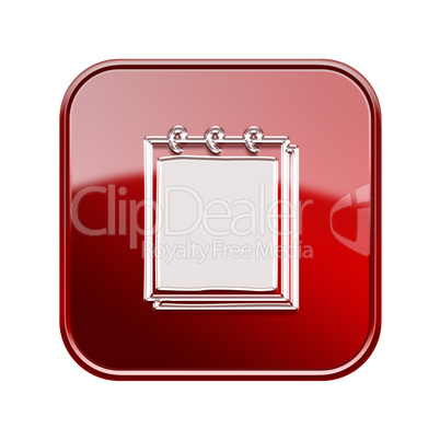 Notebook icon glossy red, isolated on white background