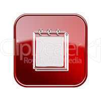 Notebook icon glossy red, isolated on white background