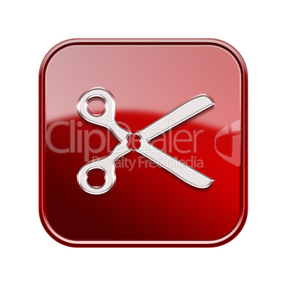 Scissors icon glossy red, isolated on white background