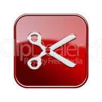Scissors icon glossy red, isolated on white background