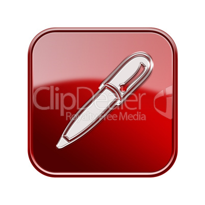 Pen icon glossy red, isolated on white background