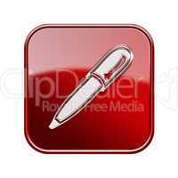 Pen icon glossy red, isolated on white background
