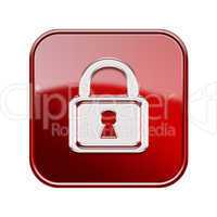 Lock icon glossy red, isolated on white background