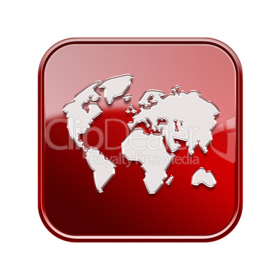 World icon glossy red, isolated on white background