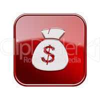 dollar icon glossy red, isolated on white background