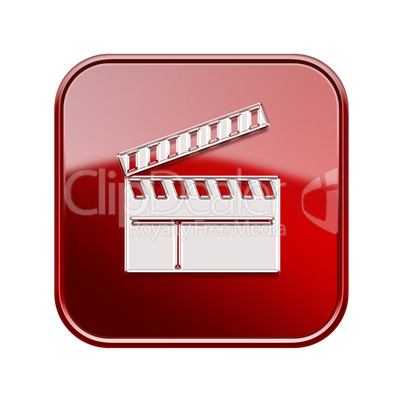 movie clapper board icon glossy red, isolated on white backgroun