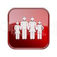 family icon glossy red, isolated on white background.