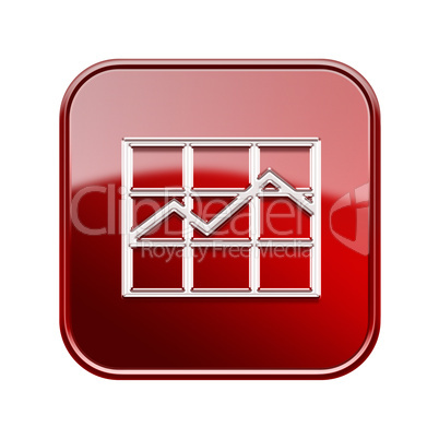 graph icon glossy red, isolated on white background.