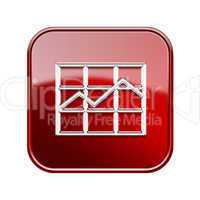 graph icon glossy red, isolated on white background.