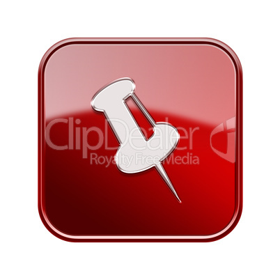 thumbtack icon glossy red, isolated on white background.