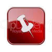 thumbtack icon glossy red, isolated on white background.