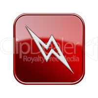 Lightning icon glossy red, isolated on white background.